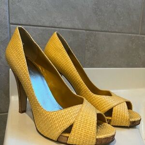 Nine West Yellow Woven Heels